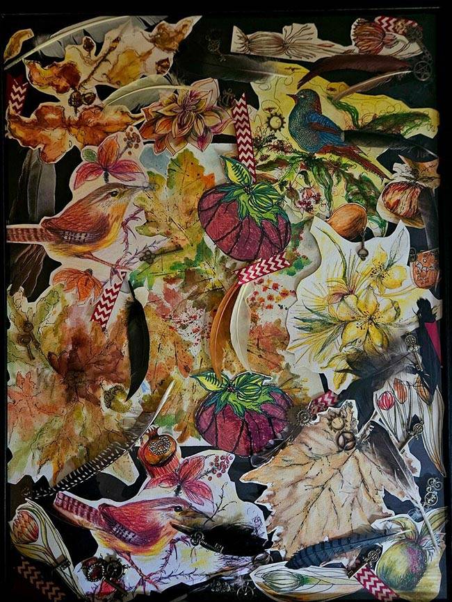 Audubon Artists Silver Medal of Honor in Collage & Mixed Media Artist: Margo J Fletcher, Title: Autumn